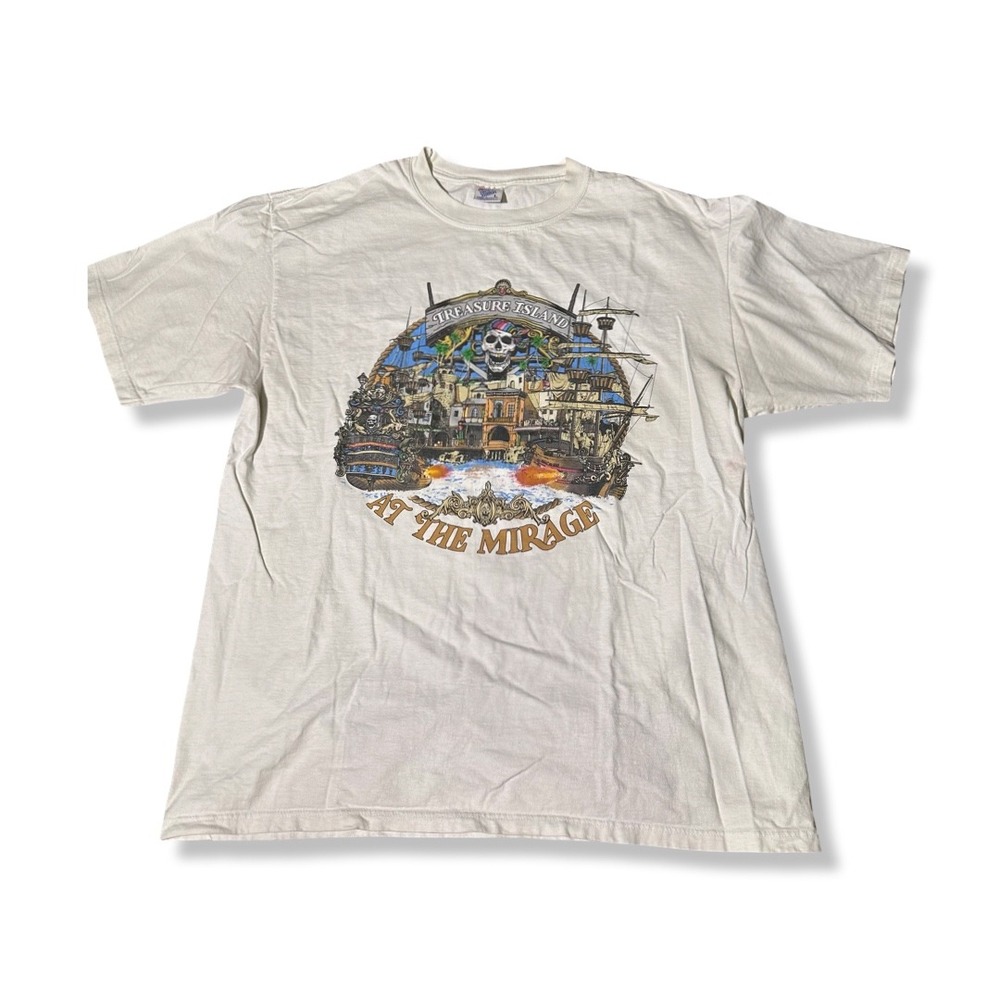 VTG 90s T-Shirt Mens Large White Excellent Treasure Island Mirage Las Vegas Vtg